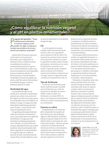Greenhouse Grower Spanish Article - ¿Cómo equilibrar la nutrición vegetal y el pH en plantas ornamentales?